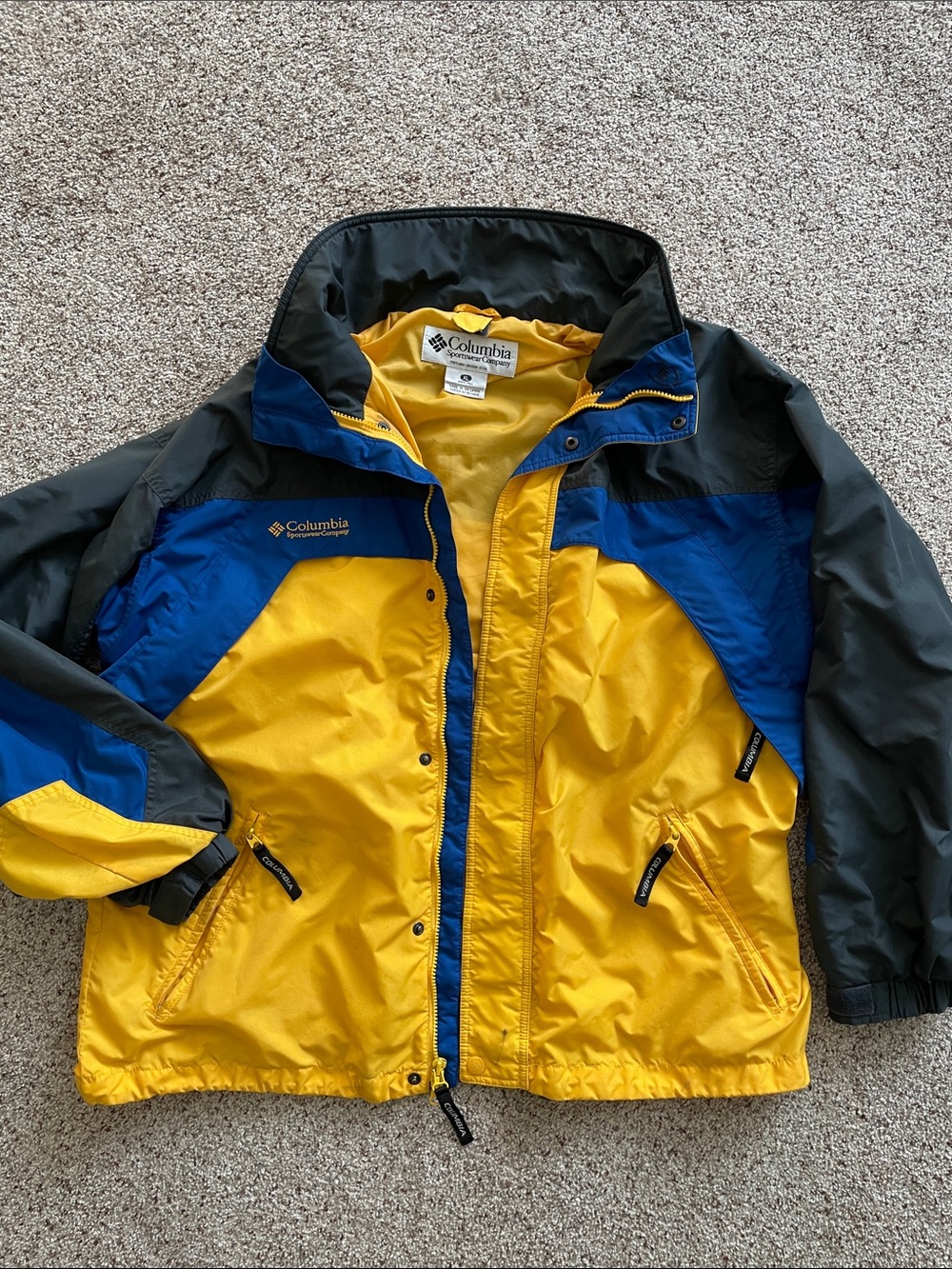 Columbia Mens XL Tall Black, Yellow & Blue Waterproof Shell Jacket